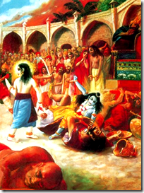 [Krishna adventing to protect the pious]